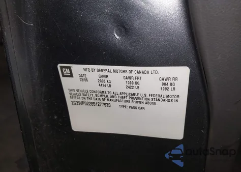 2005 Pontiac Grand Prix from USA, damaged, VIN 2G2WP522851277920